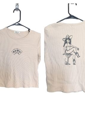 Reformation Muse Tee Fitted Crop Shirt Playing Cards Baby Tee Taupe Size Large
